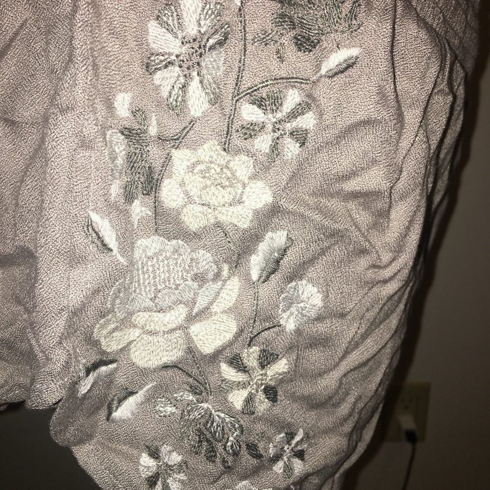 Gray Floral Embroidered Fabric Shorts